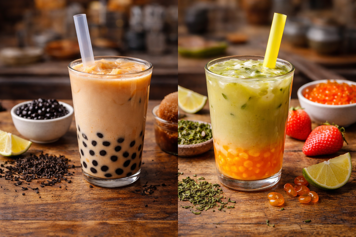 Bubble Tea traditionell vs. Popping Boba: Unterschiede & Rezepte mit Grün- und Schwarztee