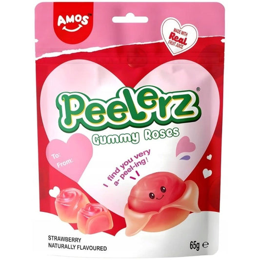 Amos Peelerz Gummibärchen in Erdbeerrosenform, 65 g