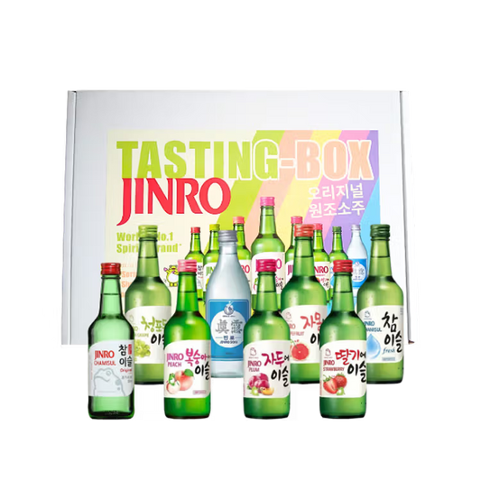 JINRO Soju Tasting-Set, 8-fach sortiert + 2 Shot Gläser
