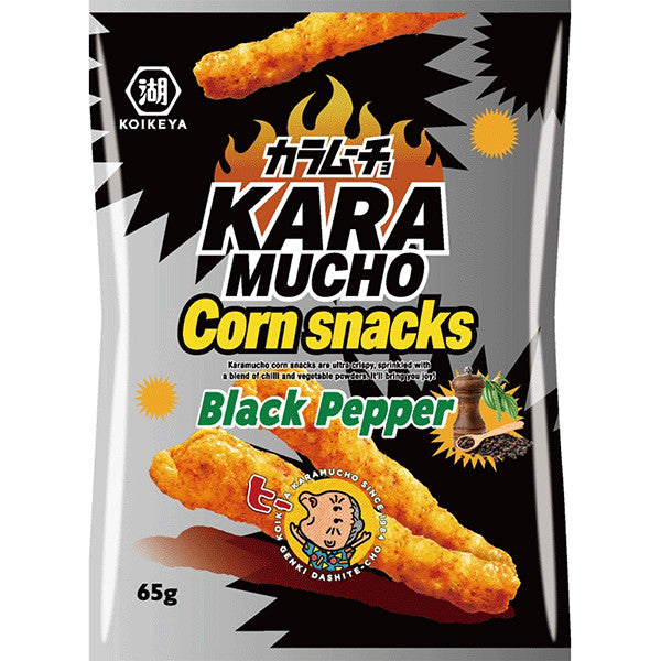 Koikeya Karamucho Maissnacks, Schwarzer Pfeffer-Geschmack, 65g